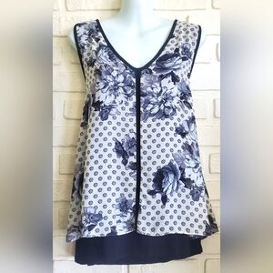 Faith & Joy L.A Chiffon Sleeveless  Flowy Blouse Top Black White Size Med